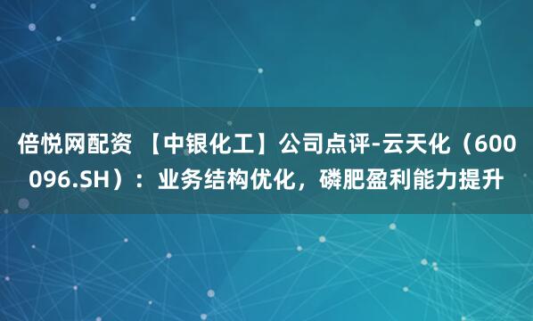 倍悦网配资 【中银化工】公司点评-云天化（600096.SH）：业务结构优化，磷肥盈利能力提升