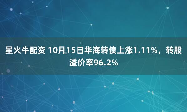 星火牛配资 10月15日华海转债上涨1.11%,转股溢价率96.2%